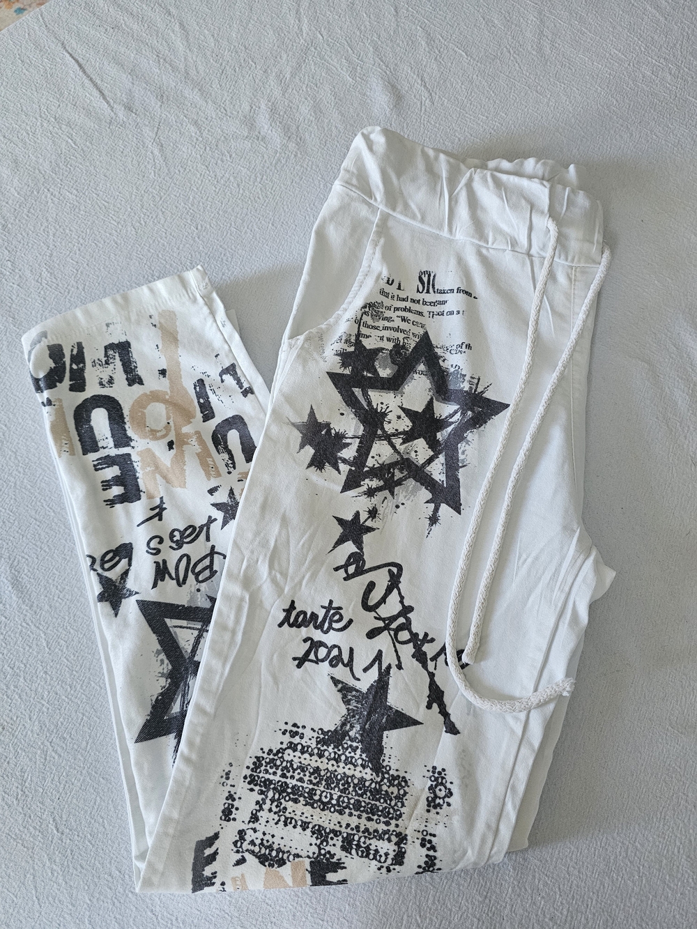 Bella Amore Made in Italy Shooting Star Newspaper Graphic Pants M Grunge Luxury - Picture 7 of 11